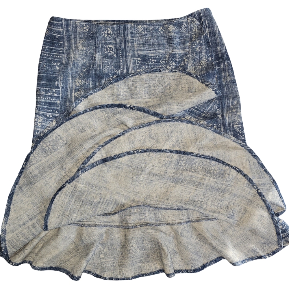 Lauren Jeans Co Ralph Lauren Womens Boho Linen Cotton Blue Ruffle Hem Skirt Sz 4 - Picture 11 of 14